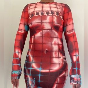 SHEIN Red Long Sleeve BodyCon Dress